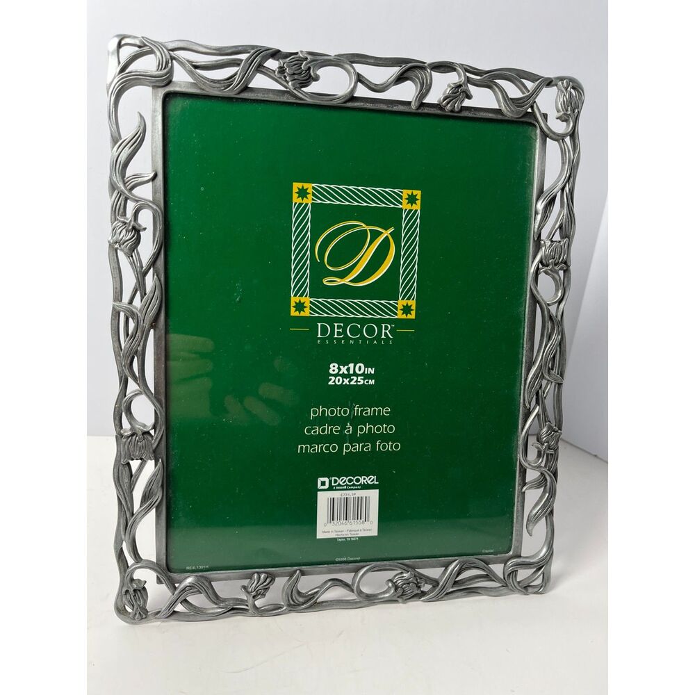 1998 Decor Essentials 8x10 Floral Photo Frame Silver Art Nouveau Iris Vintage